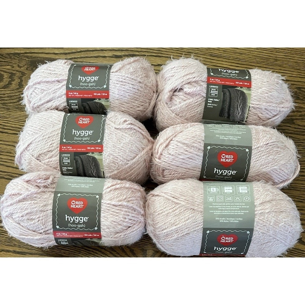Red Heart Hygge Yarn Lot Of 6 Skeins Powder Pink #5 Bulky 5 Oz Acrylic Nylon